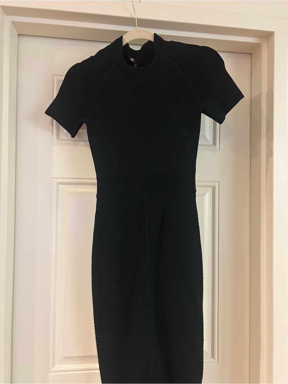 Maje Black Short-Sleeve Midi Bodycon Dress